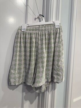 Frankie's Bikinis Light Green and White Diamond-Pattern Mini Shorts